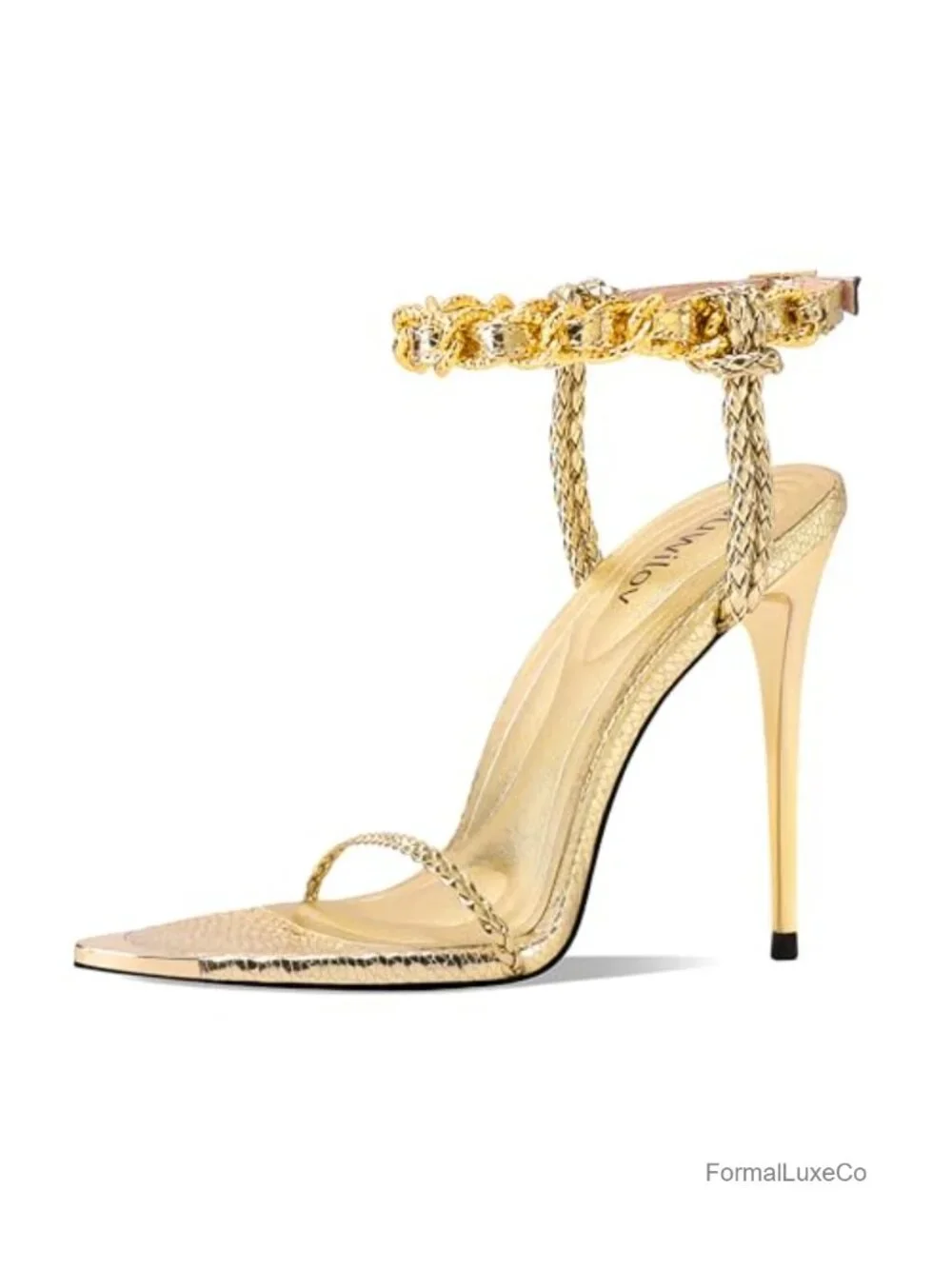 Gold Metallic Stiletto Heeled Sandals Open Toe Ankle Strap Wedding Prom